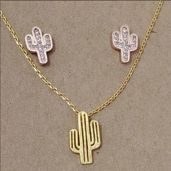 Gold cactus earring & necklace set - NEW - Picture 2 of 2
